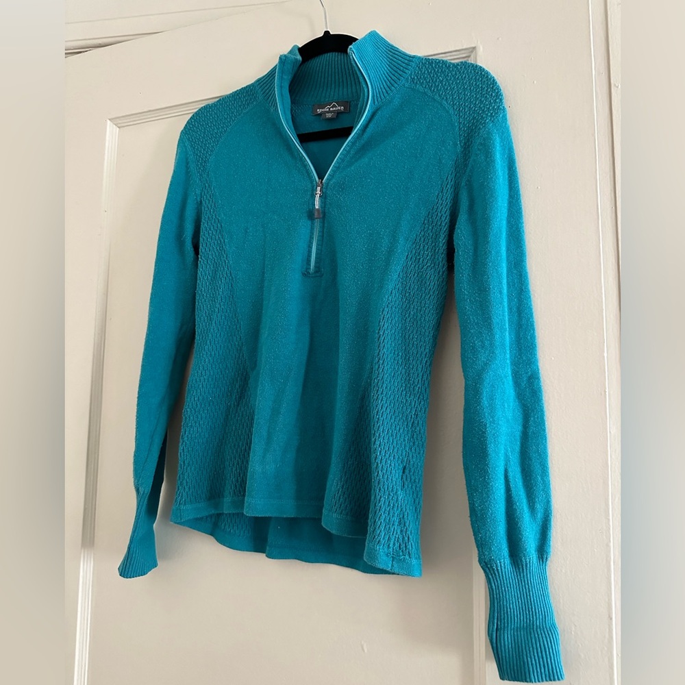 Vintage Eddie Bauer Cotton Half Zip Sweater - Turquoise - Size Small
